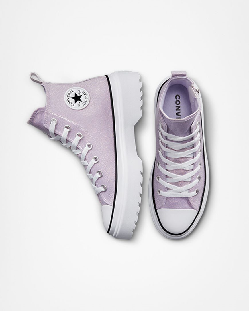 Girls' Converse Chuck Taylor All Star Lugged Lift Glitter High Top Platform Shoes Purple / White / Black | AU E5C83L